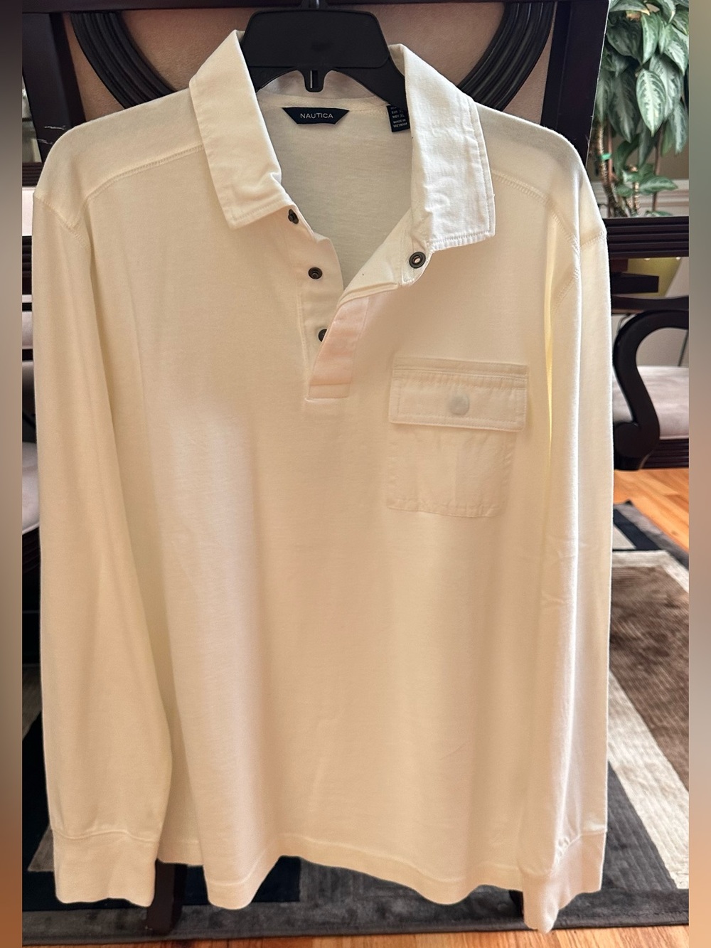 Nautica Men's Long-Sleeve Polo in Off-White Cream